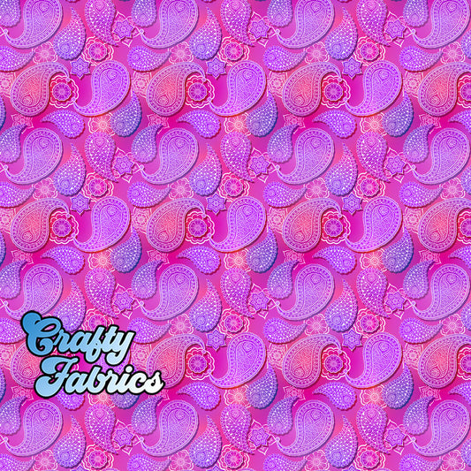 Bright Fuschia Pink Paisley Fabric Printed By the Yard, Half Yard or Fat Quarter