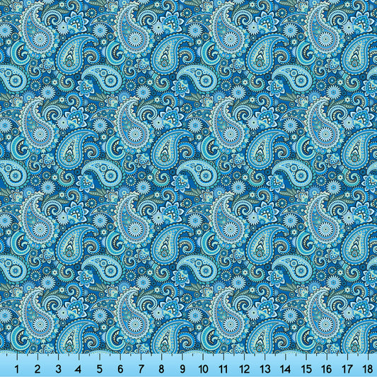 Blue Paisley Fabric By the Yard, Half Yard or Fat Quarter