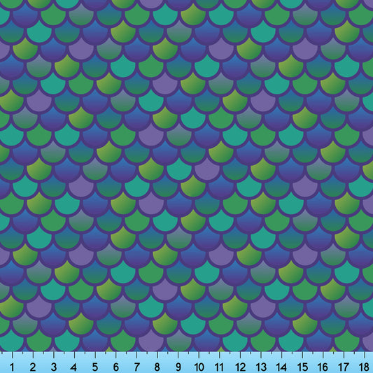 Mermaid Scales Blue and Green Fabric By the Yard, Half Yard and Fat Quarter