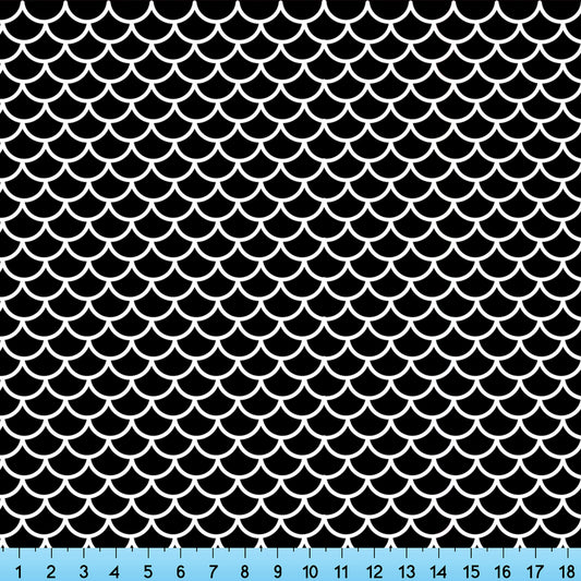 Black Mermaid Scales Fabric By the Yard, Half Yard and Fat Quarter