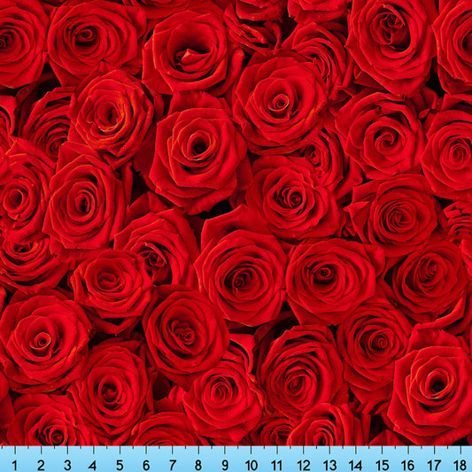 Red Roses Fabric By The Yard, Realistic Red Roses Fabric Printed on the fabric of your choice of Fabrics