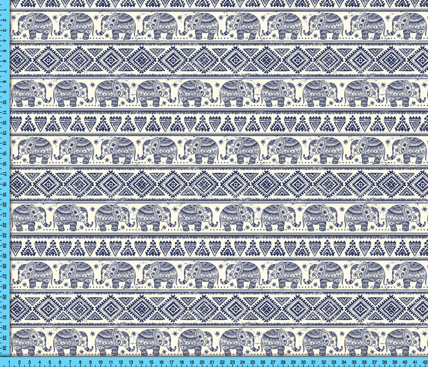 Boho Elephant Fabric Pattern, Blue Elephant Design Fabric By The Yard