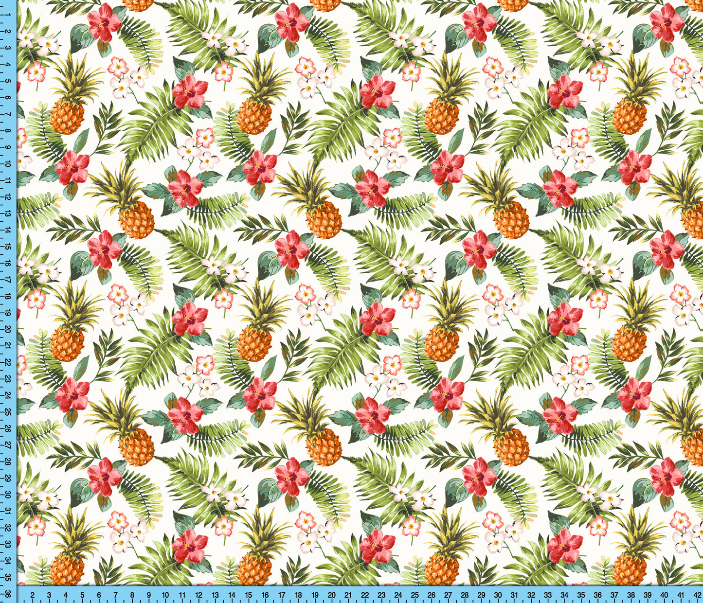 Tropical Pineapple and Hibiscus Flower Floral Print Fabric Pattern By the Yard
