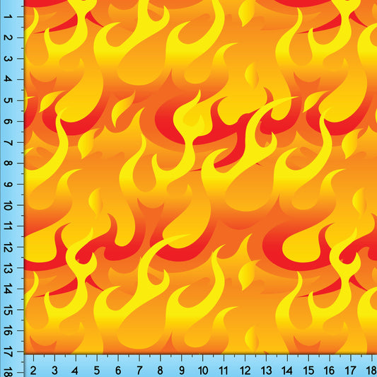 Yellow Flames Fabric Print, Tribal Tattoo Novelty Design Printed By the Yard for crafts, shirts, upholstery and masks