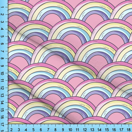 Rainbow Pink Fabric By The Yard, Pastel Colors Pink, Yellow and Blue Custom Printed on the fabric of your choice
