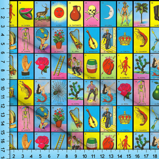 Mexican Lottery Fabric By The Yard, Mexican Loteria Bingo Fabric By The Yard