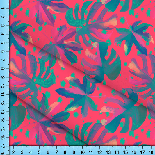 Pink Flower and Leaf Fabric Printed By the Yard, Satin, Poplin, Gabardine, Jersey knit, Bullet knit