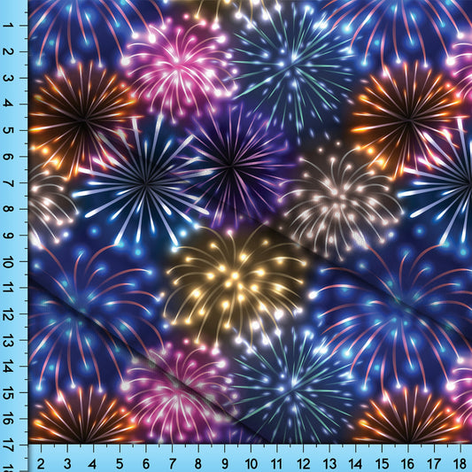 Fireworks Fabric By The Yard, Forth of July Neon Blue Pink, Orange Firecracker Fabric Printed on the fabric of your choice