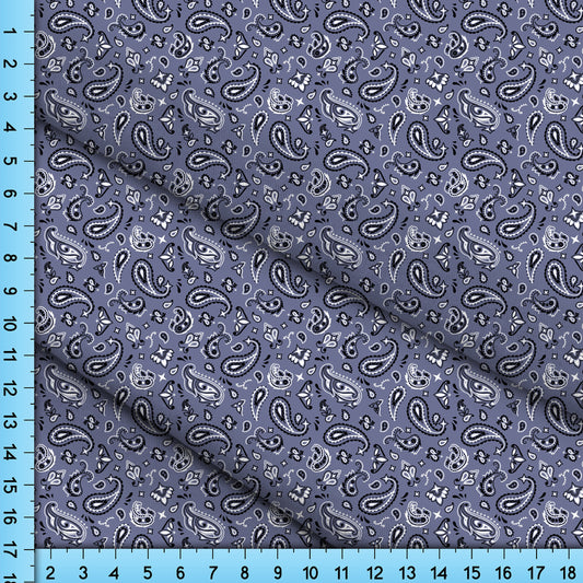Blue Gray Paisley Bandana Fabric, Pastel Printed Cloth By the Yard