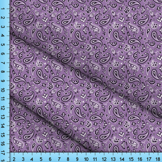 Lavender Paisley Bandana Fabric, Pastel Dusky Purple Printed Cloth By the Yard