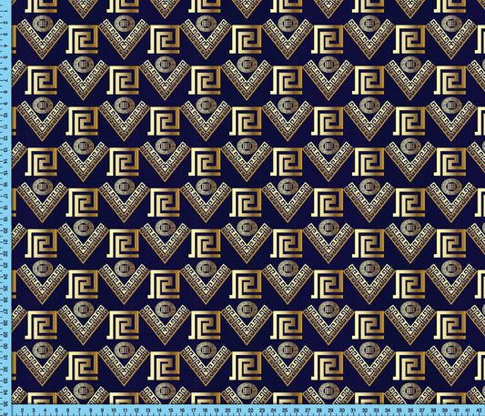 Gold and Navy Blue Fabric By the Yard
