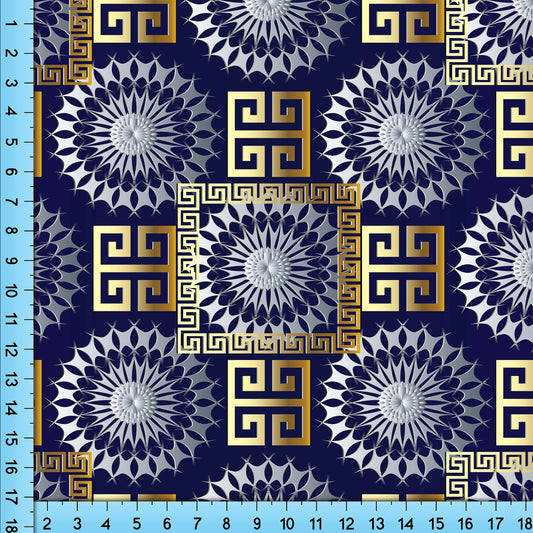 Blue and Gold Baroque Fabric By the Yard, Choice of 10 Fabrics featuring Geometric pattern on Navy Background