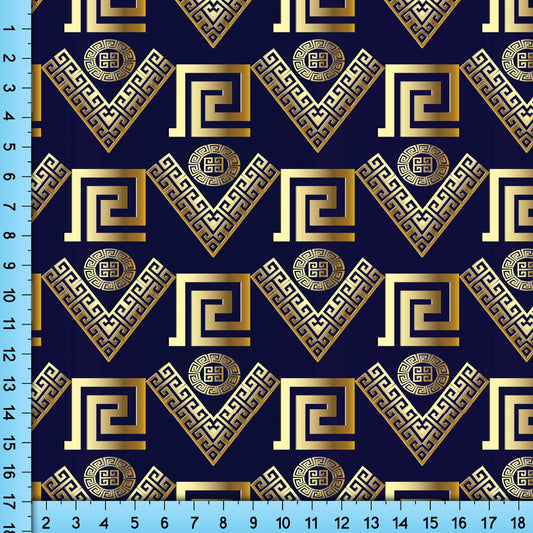 Gold Baroque Fabric By the Yard, Choice of Fabrics featuring Geometric pattern on Navy Background
