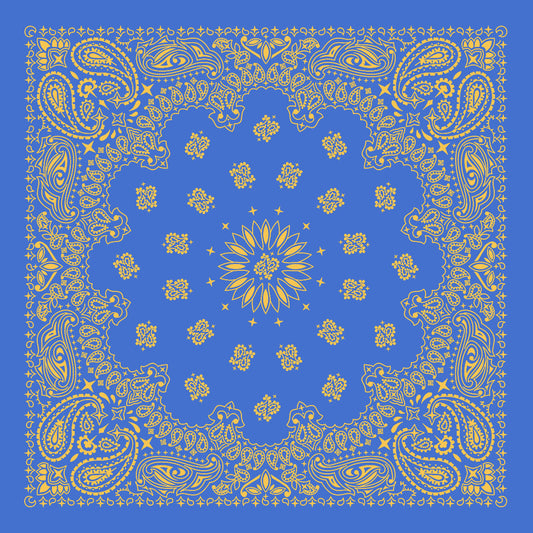 Blue Gold Paisley Bandana, Head Wrap, Neck Scarf or Hair Scarf