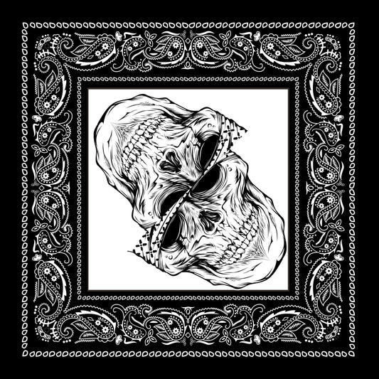 Black Bandana with Skulls and Paisley Border, Head Wrap for Rockers or Neck Scarf for a Goth Costume
