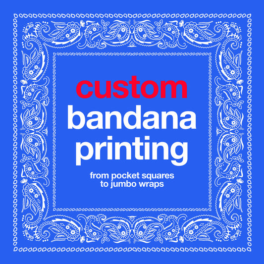 Custom Bandana Printing, Personalized Head Wraps, Scarves or Wild Rags on Satin or Poplin Fabric