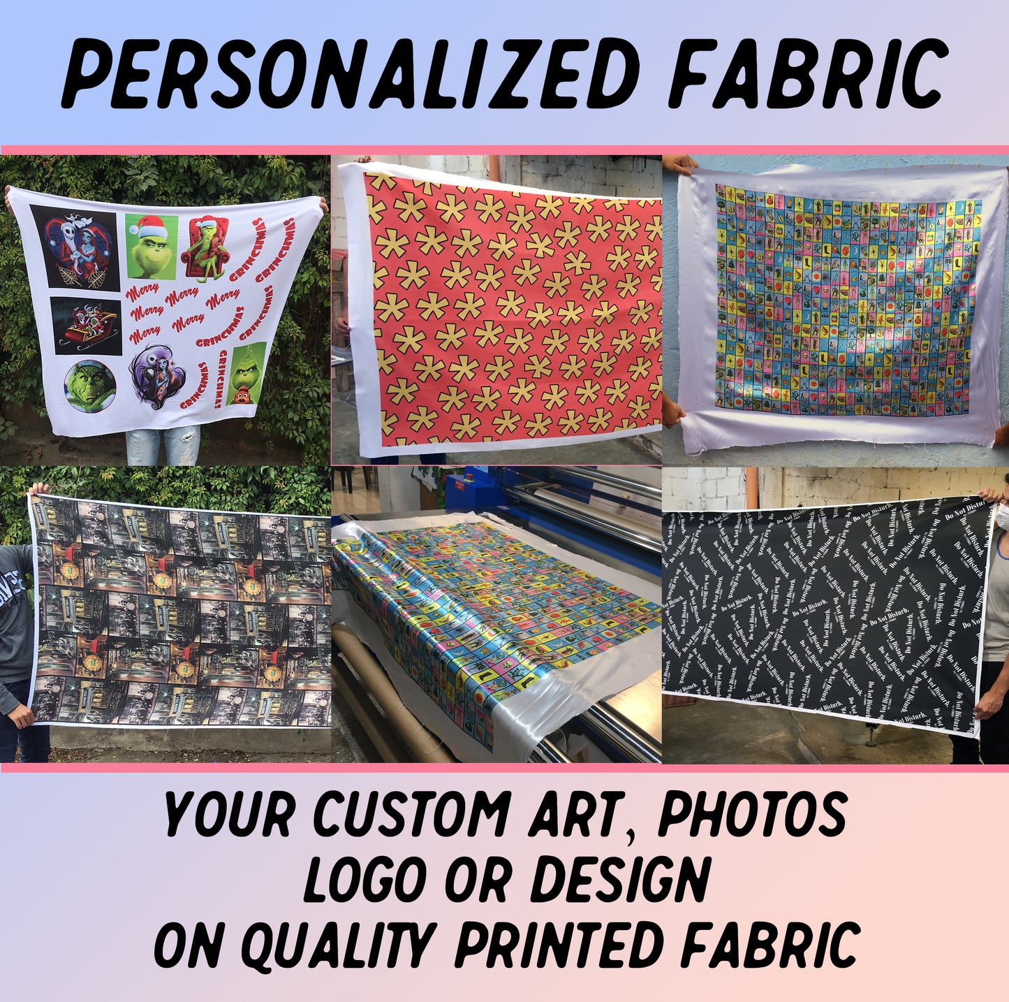 Personalized Fabric Printed with your Custom Design Art, Logo, Photo or Pattern.