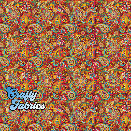 Red Yellow Green Paisley Fabric Printed By the Yard, Half Yard or Fat Quarter