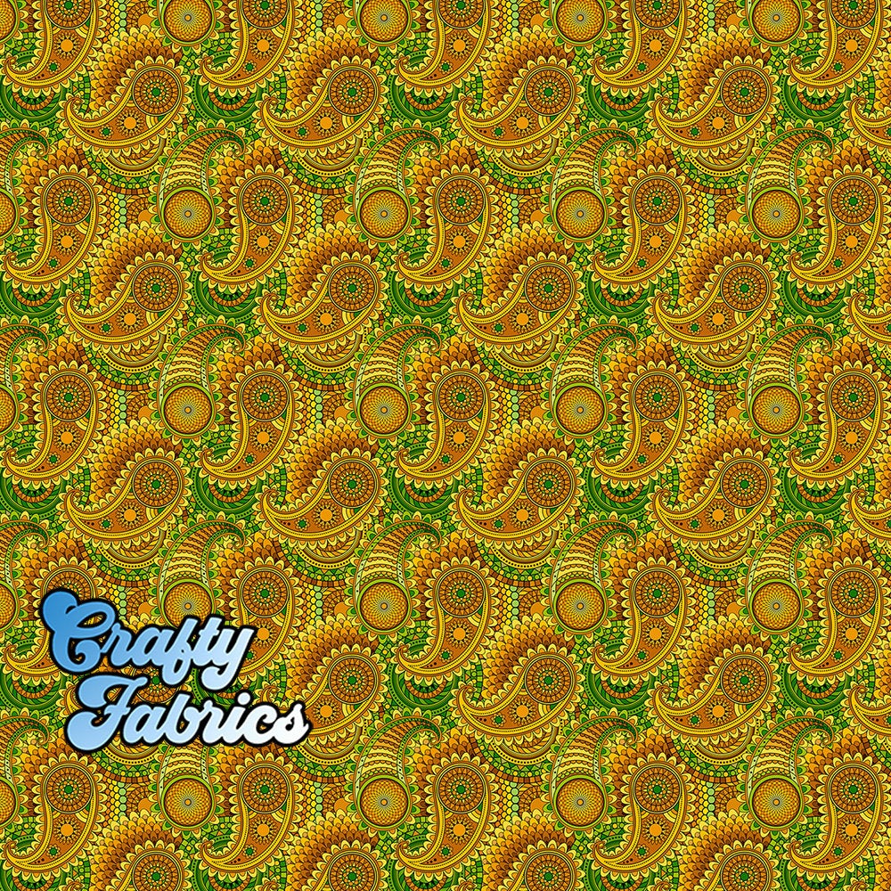 Yellow Green Paisley Fabric Printed By the Yard, Half Yard or Fat Quarter