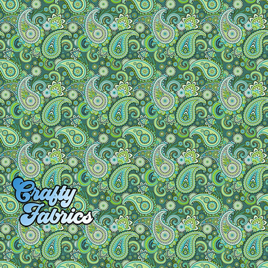 Green Paisley Fabric Printed By the Yard, Half Yard or Fat Quarter