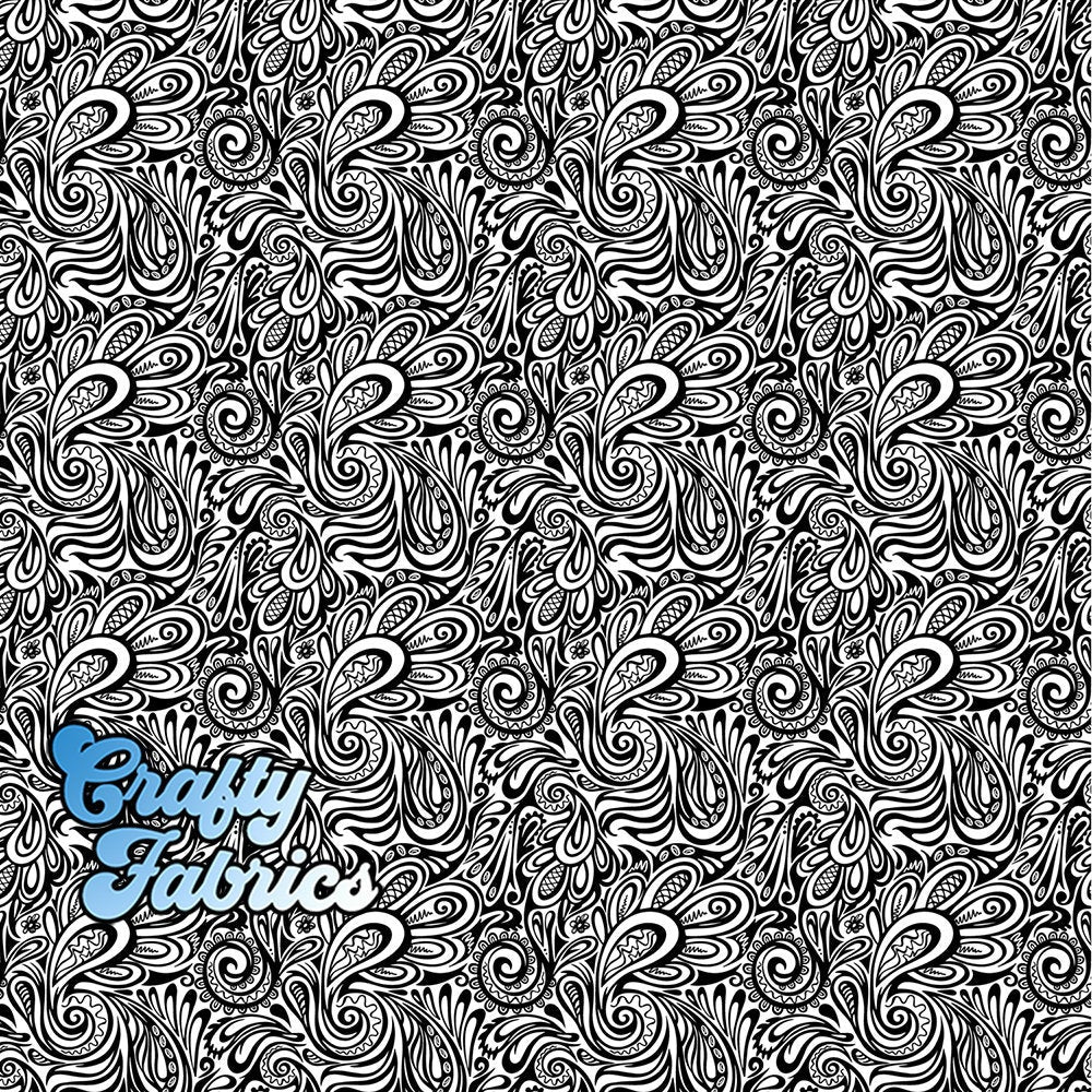 Black White Doodles Paisley Fabric Printed By the Yard, Half Yard or Fat Quarter