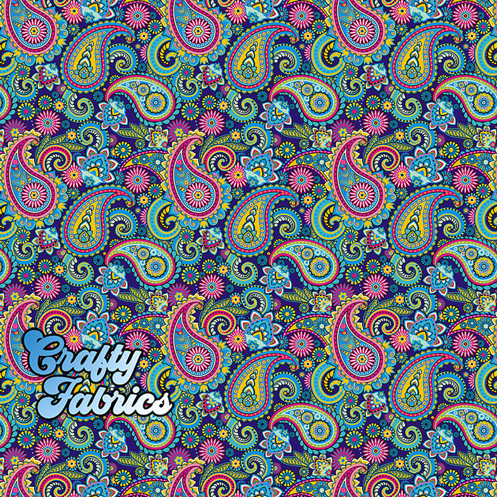 Blue Pink Paisley Fabric Printed By the Yard, Half Yard or Fat Quarter
