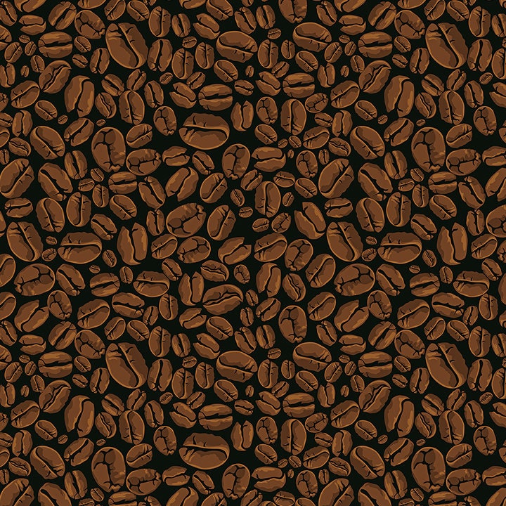 Coffee Beans Fabric Pattern Print By the Yard, Fabric Panels, Craft Fabric