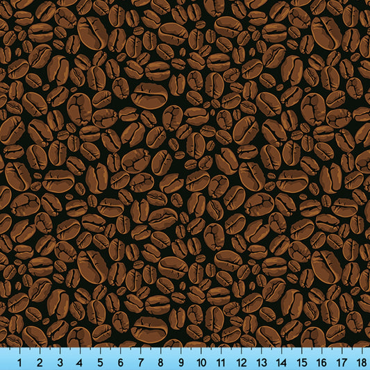 Coffee Beans Fabric Pattern Print By the Yard, Fabric Panels, Craft Fabric