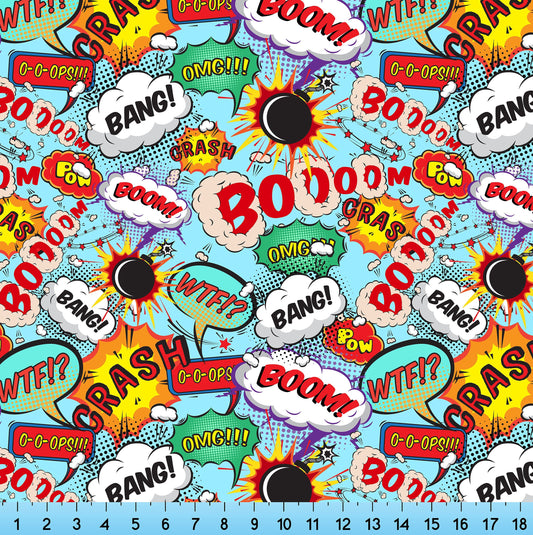 Comic Book Effects Fabric Pattern Printed By the Yard, Half Yard or Fat Quarter