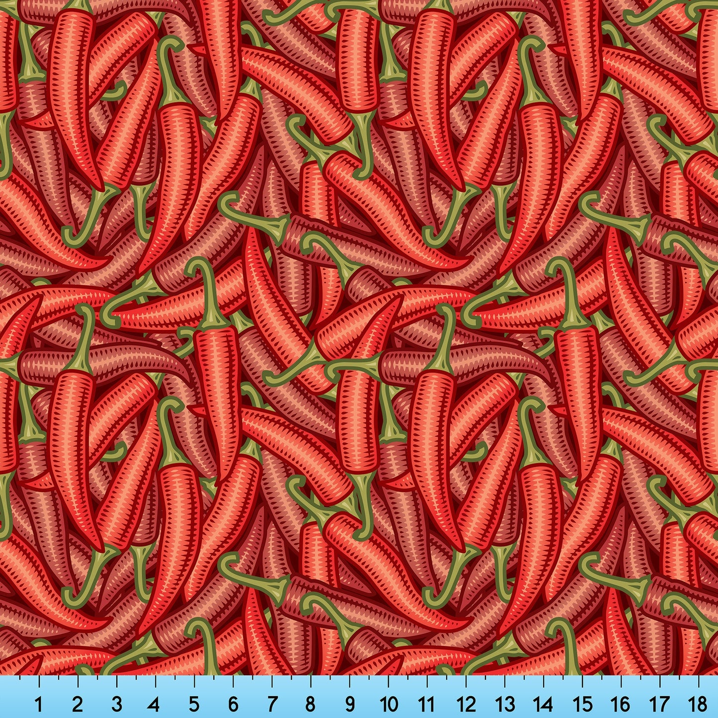 Hot Chili Peppers Fabric Pattern Printed on choice of Fabric By the Yard, Half Yard and Fat Quarter. Red Pepper, Habanero Print Fabric