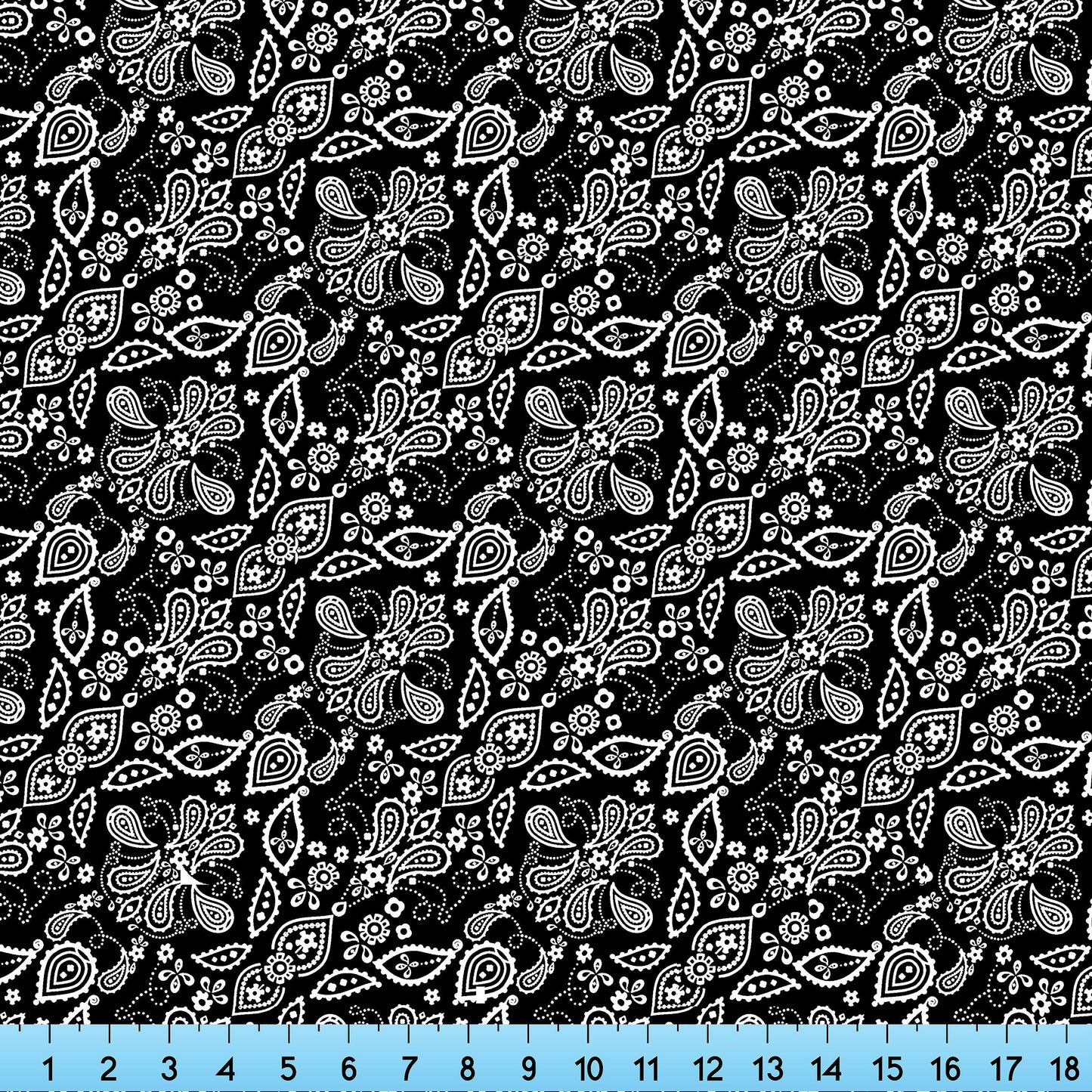 Black White Bandana Paisley Fabric Printed By the Yard, Half Yard or Fat Quarter