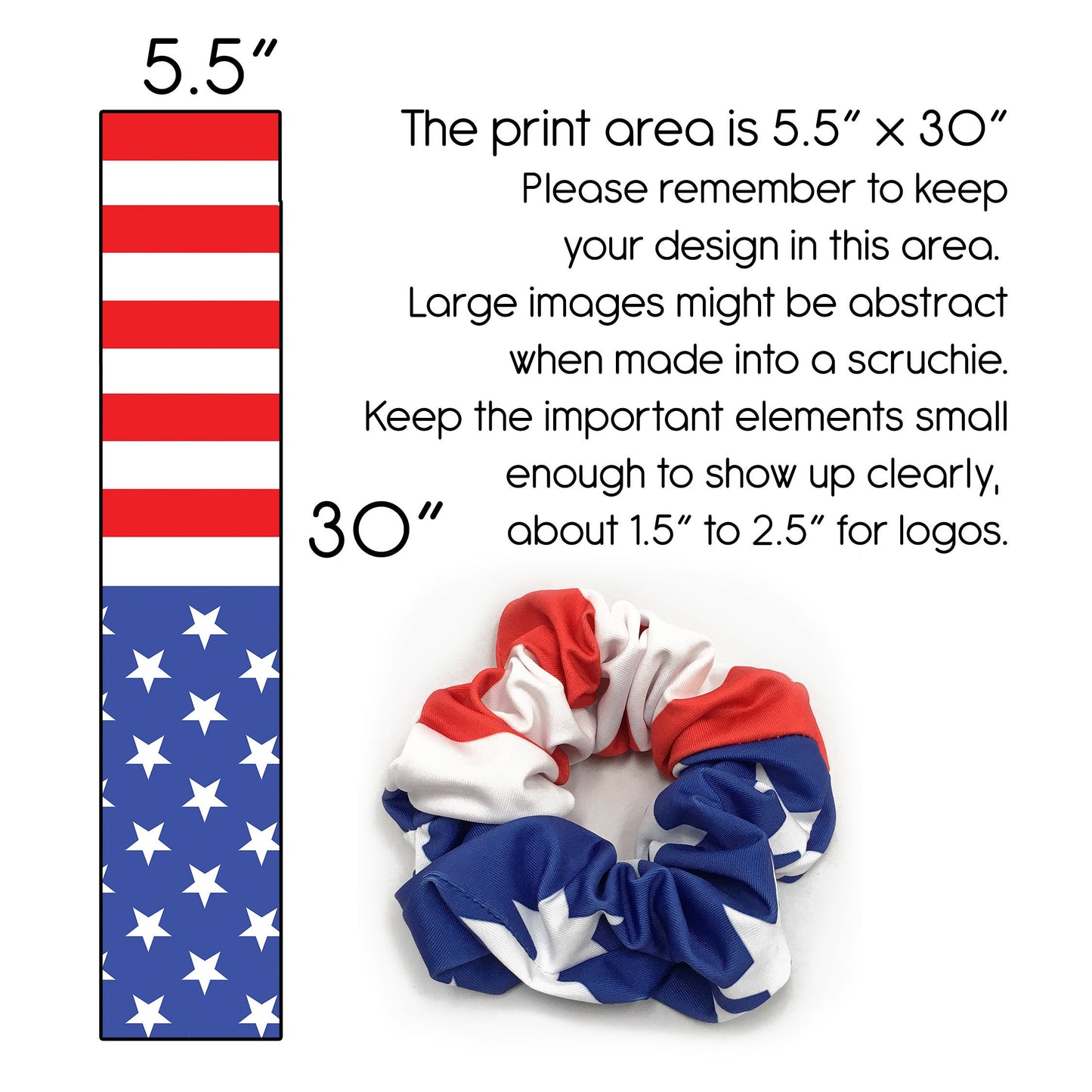 Custom Printed Scrunchies, Your Own Design on 4 Way Stretch Fabric Hair Top Knot Ties