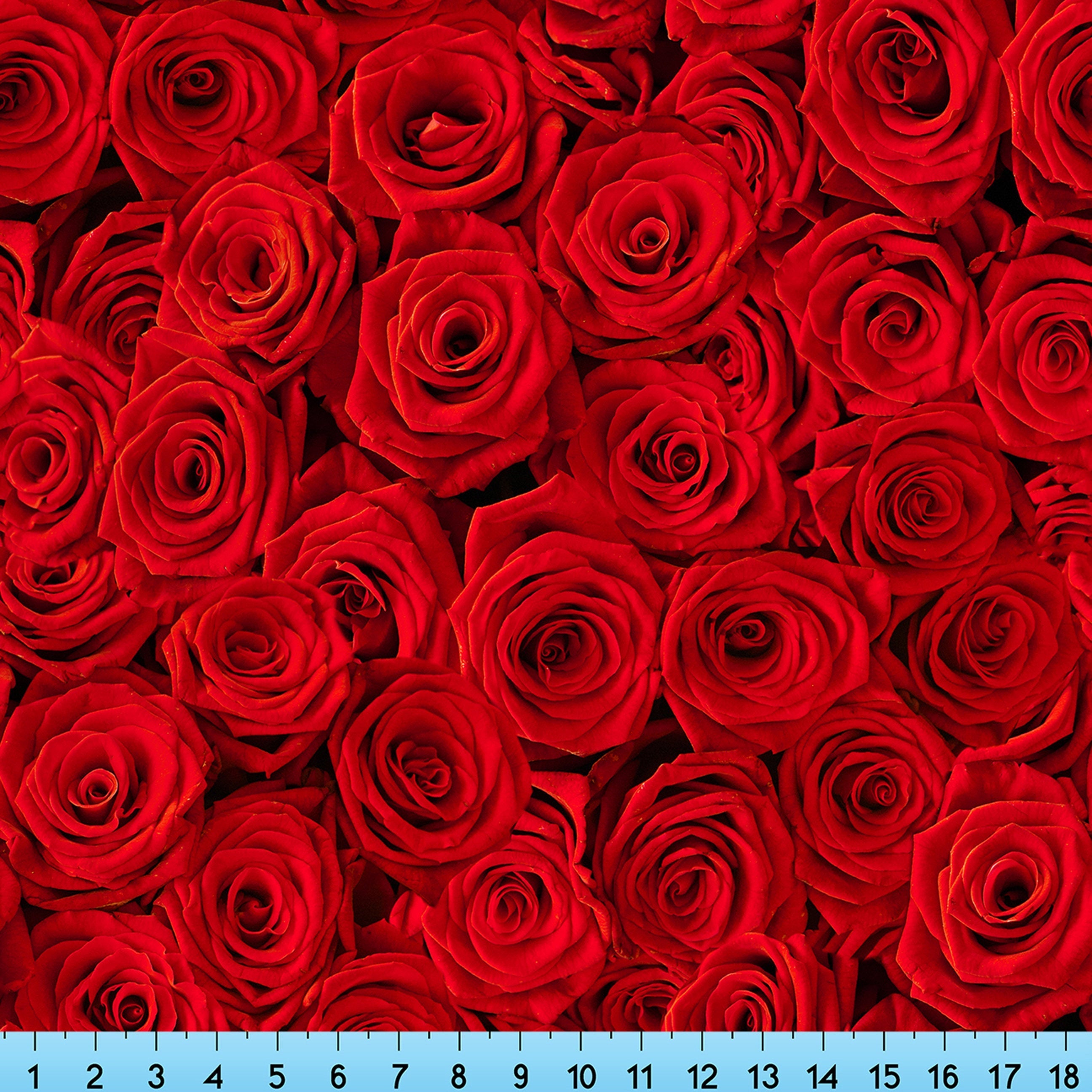Red Roses Fabric By The Yard, Realistic Red Roses Fabric Printed on th ...