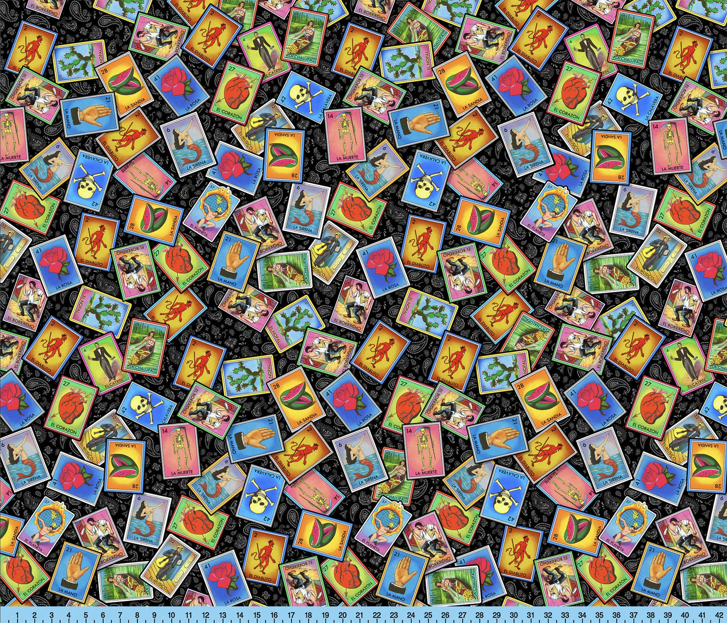 Leteria Pattern Mexican Loteria Paisley Fabric By The Yard, Mexican Fiesta Lottery Bin ...
