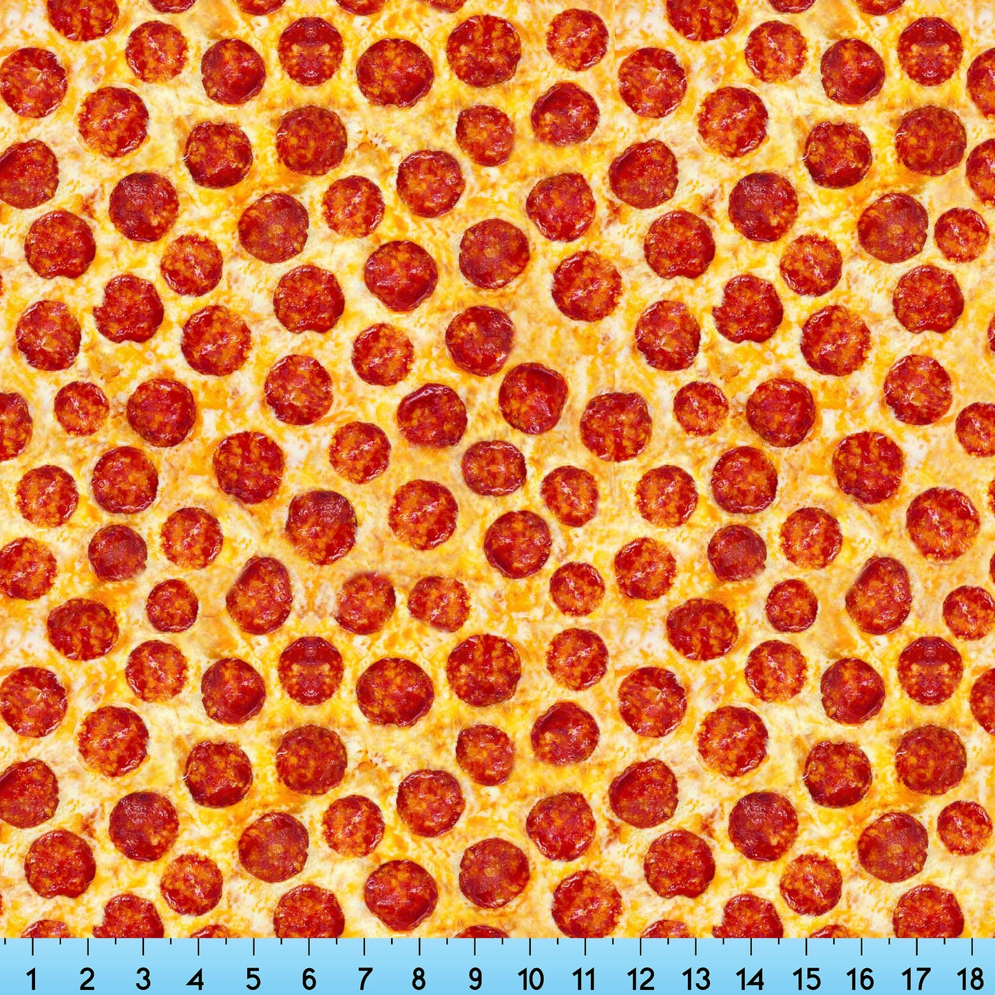 Pizza Fabric By The Yard, Realistic Pepperoni Slices on your choice of fabrics