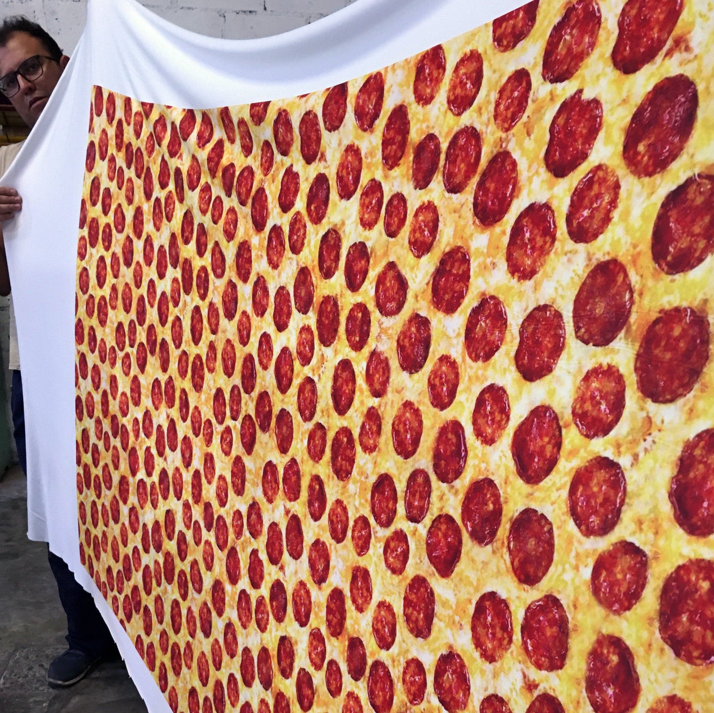 Pizza Fabric By The Yard, Realistic Pepperoni Slices on your choice of fabrics