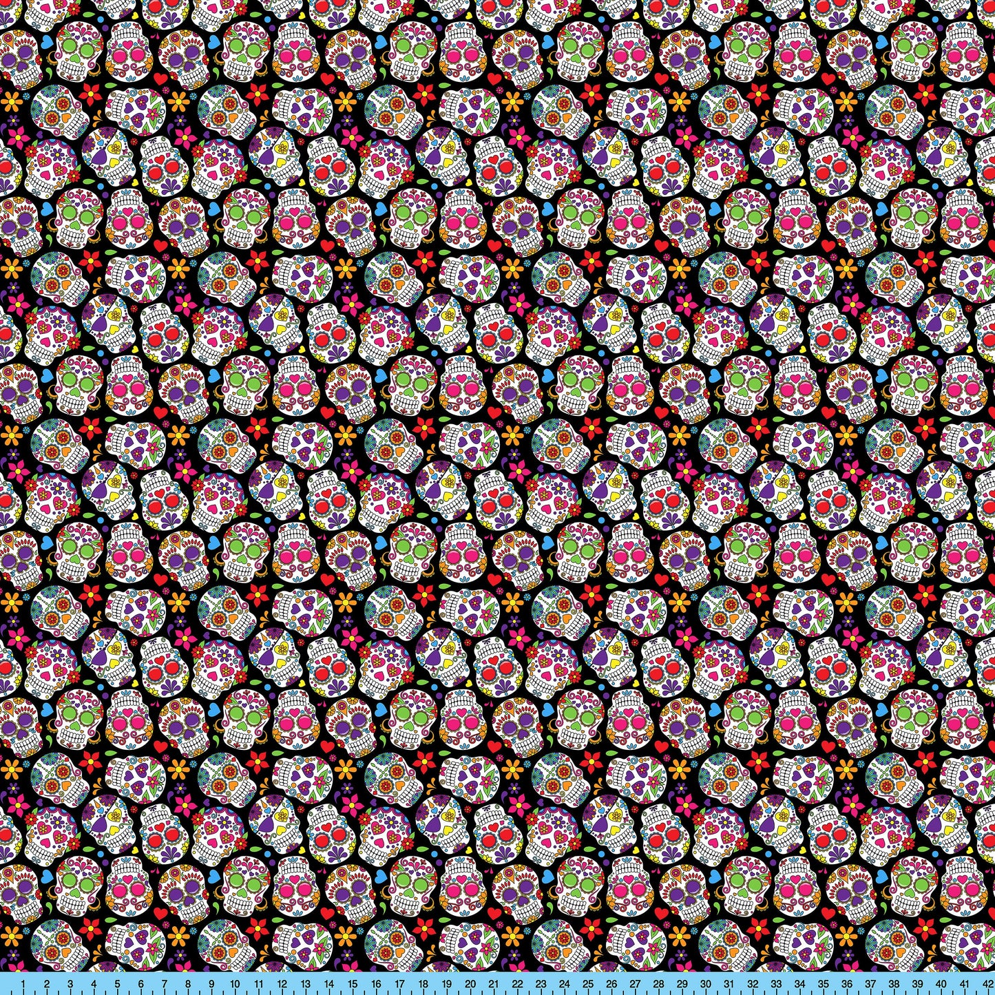 Sugar Skulls Fabric the Yard. Broadcloth, Poplin, Gabardine, Liverpool for Clothing and Craft Projects.