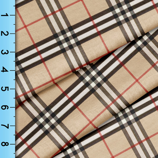 Beige Tartan Fabric, Tan Black White Plaid Fabric By The Yard