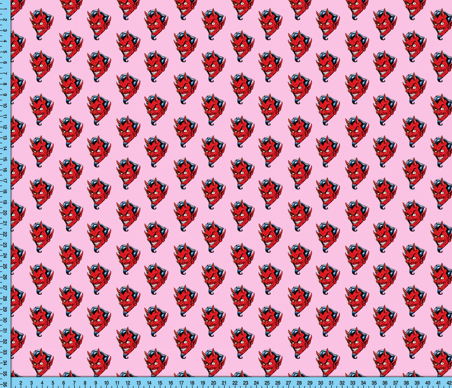 Red Devil on Pink Fabric, Novelty Design Printed By the Yard for Crafts, Shirts, Masks