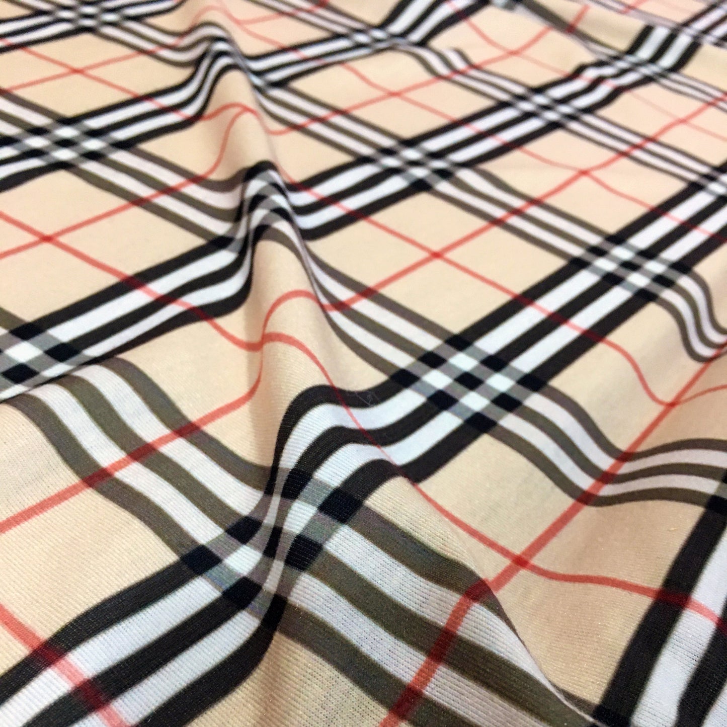 Beige Tartan Fabric, Tan Black White Plaid Fabric By The Yard