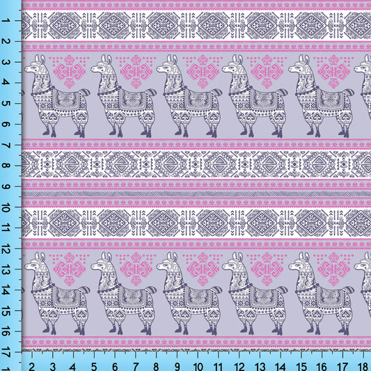 Alpaca Boho Fabric Pattern, Purple Llama Design Printed By the Yard