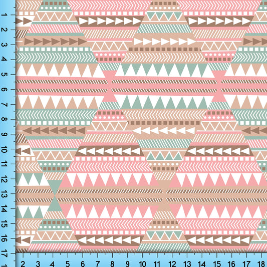 Boho Triangle Pattern, Pastel Pink and Green Southwest Design Fabric By The Yard