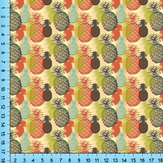 Pineapple Print Fabric, Vintage Tropical Etching Pattern Fabric By the Yard