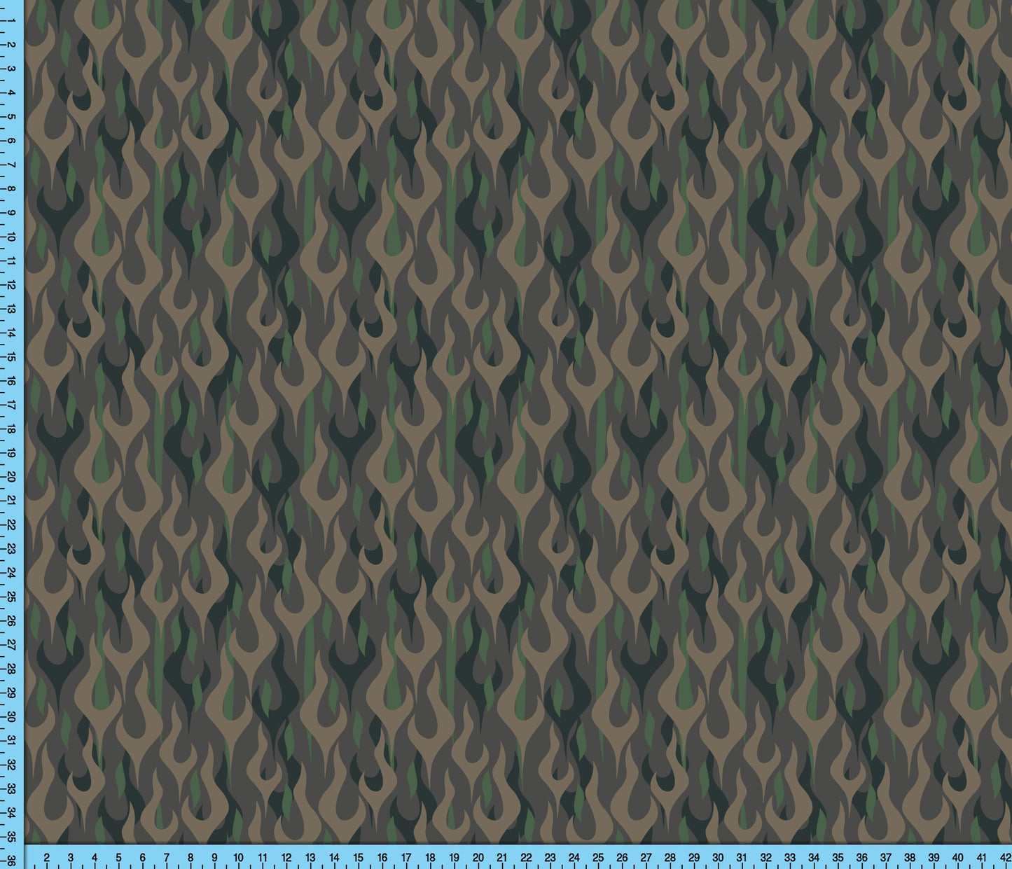 Desert Camouflage Flames Brown Green Tan Fabric Print, Tribal Tattoo Fire Design Printed By the Yard