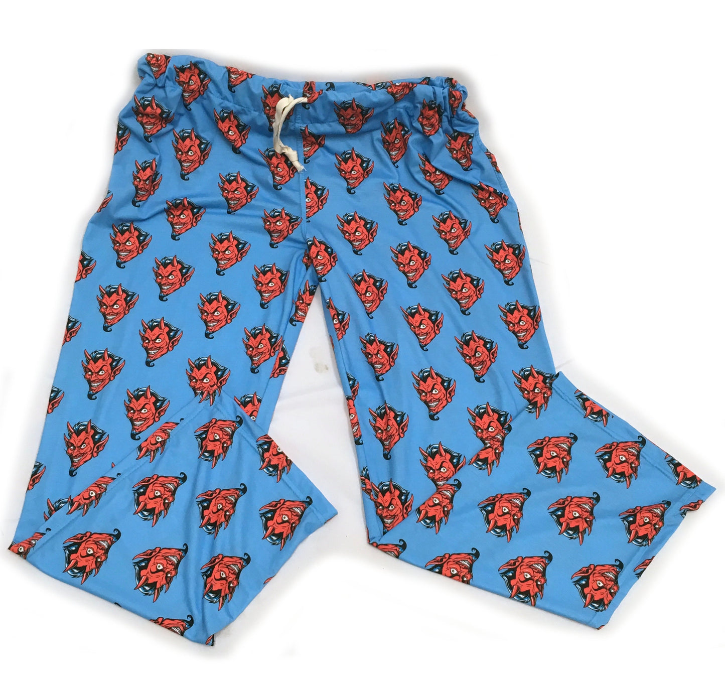 Red Devil on Blue Fabric Pattern, Novelty Design Printed By the Yard for Crafts, Shirts, Masks