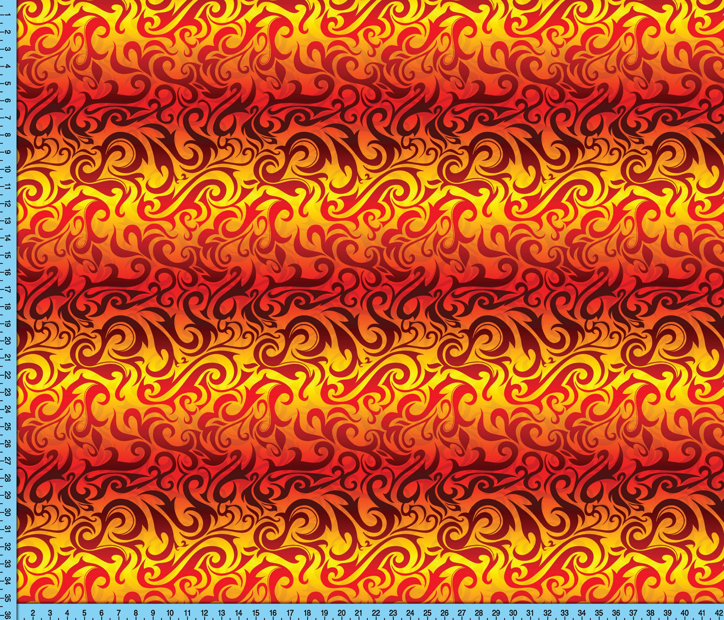 Flame Fabric Print, Tribal Tattoo Novelty Design Printed By the Yard for crafts, shirts, upholstery and masks