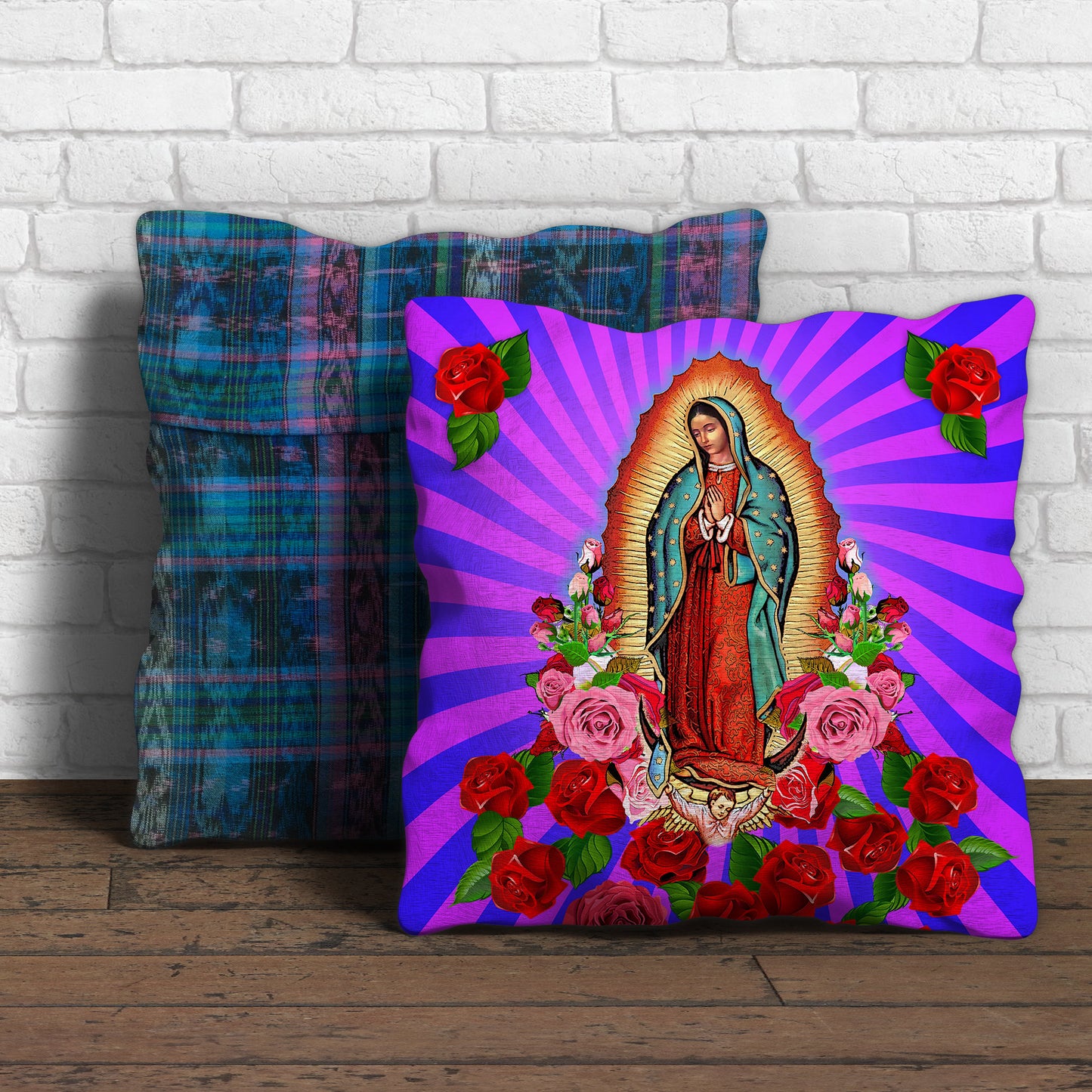 Our Lady of Guadalupe Fabric square, Virgin Mary Purple, Brown or Black fabric panel for crafts, pillow covers, banner, bandana or clothing