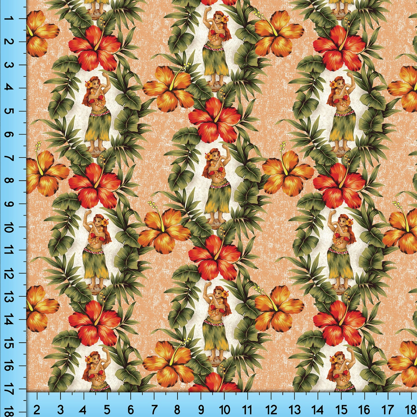 Hula Girl Hibiscus Flower Fabric, Tropical Hawaiian Shirt Floral Fabric Pattern By the Yard