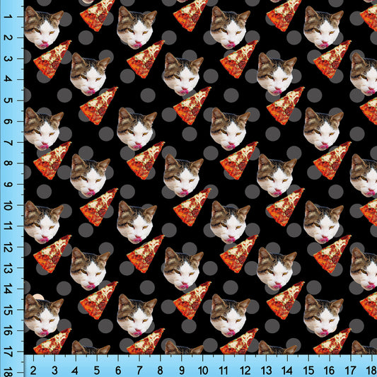 Pizza Cat Fabric Design Printed By the Yard. Perfect for Masks, Headbands, Craft Projects. Poplin, Gabardine, Broadcloth, Jersey