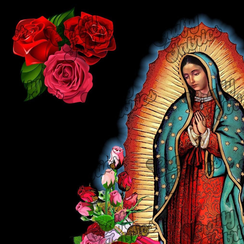 Our Lady of Guadalupe Fabric square, Virgin Mary Purple, Brown or Black fabric panel for crafts, pillow covers, banner, bandana or clothing